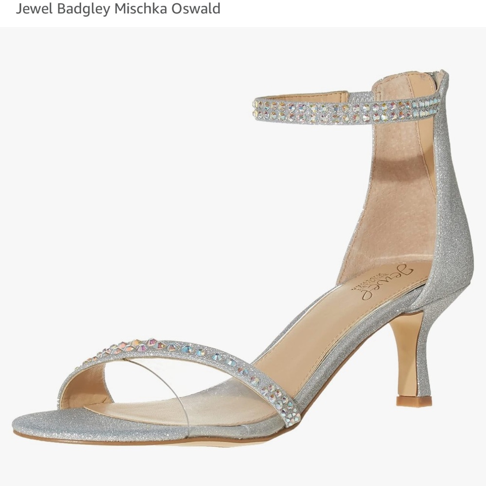Jewel Badgley Mischka Silver Glitter Oswald Women's Kitten Heels - New in Box!